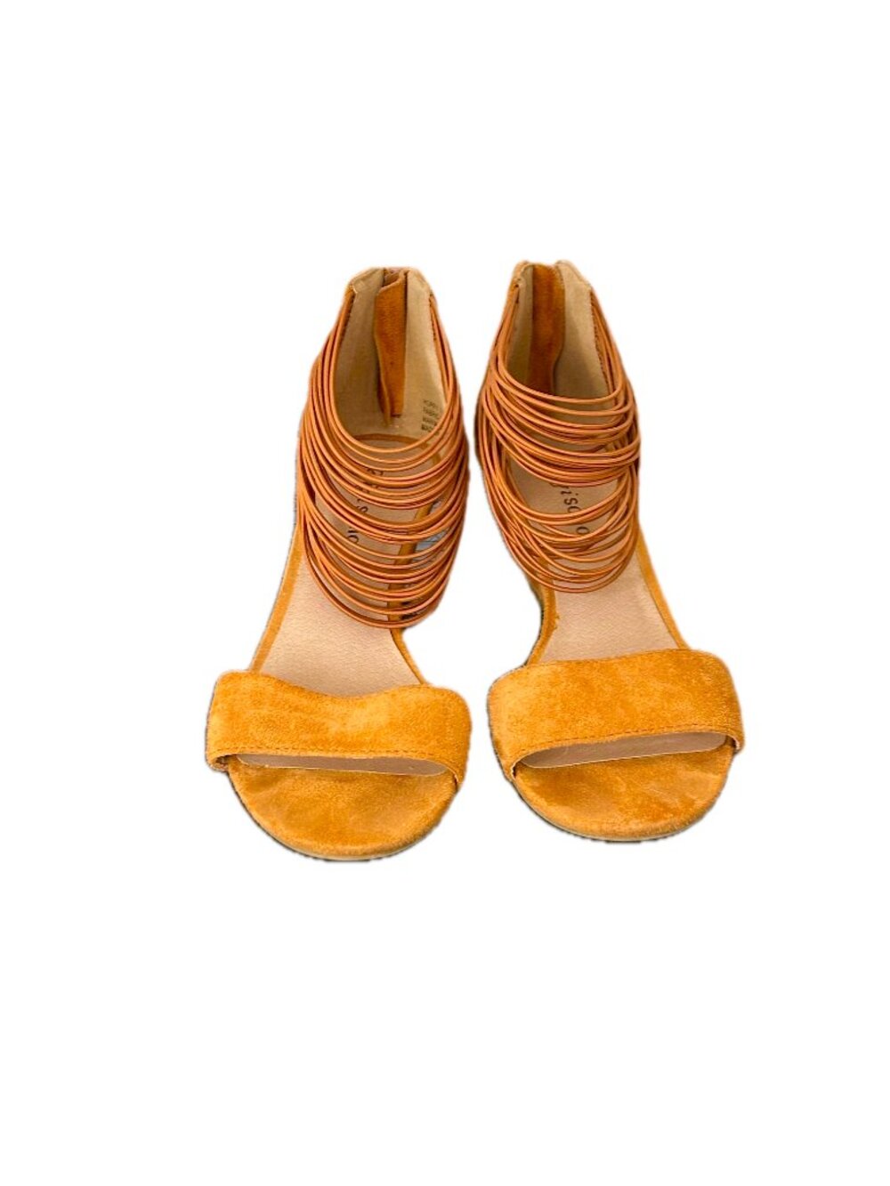 Zigi Soho Orange Suede Wedge Sandals Back Zipper Ankle Straps Womens Size 7.5